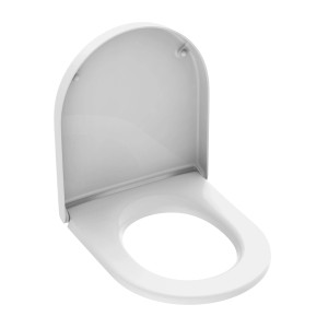 Weißer Schütte WC-Sitz D-Form Pro 8 aus Duroplast mit Absenkautomatik.