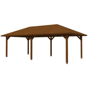 Holz-Pavillon Orleans 2, Nussbaum lasiert, 359x706 cm. Gartenlaube mit robusten Holzpfosten und Dach.