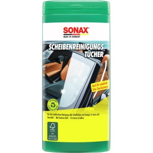 Sonax Scheibenreinigungstücher in grüner Box, 25 Stück für streifenfreie Autopflege.