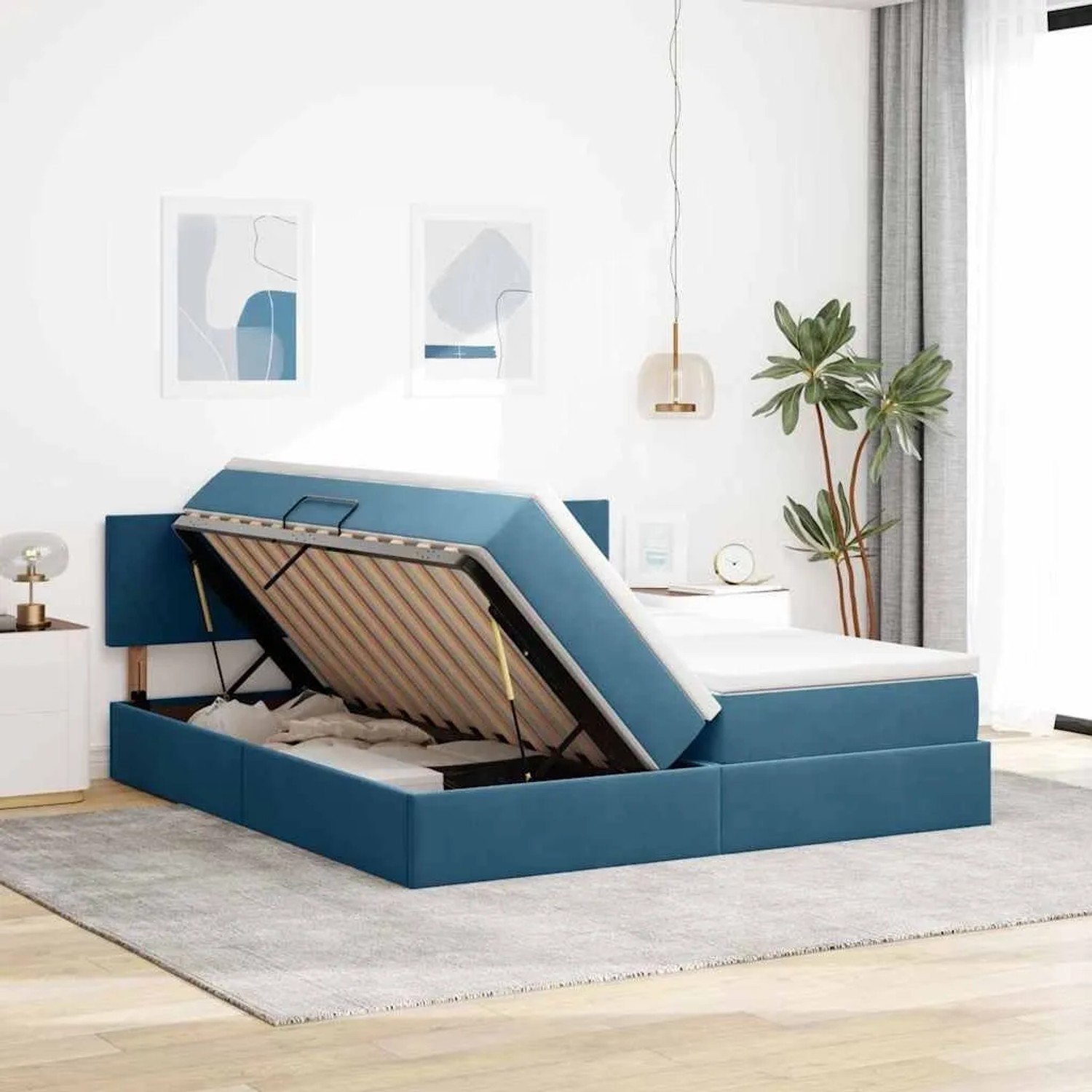 vidaXL Bett mit LED-Lichtleisten Dunkelblau 200 x 200 cm Samt 3371607_5