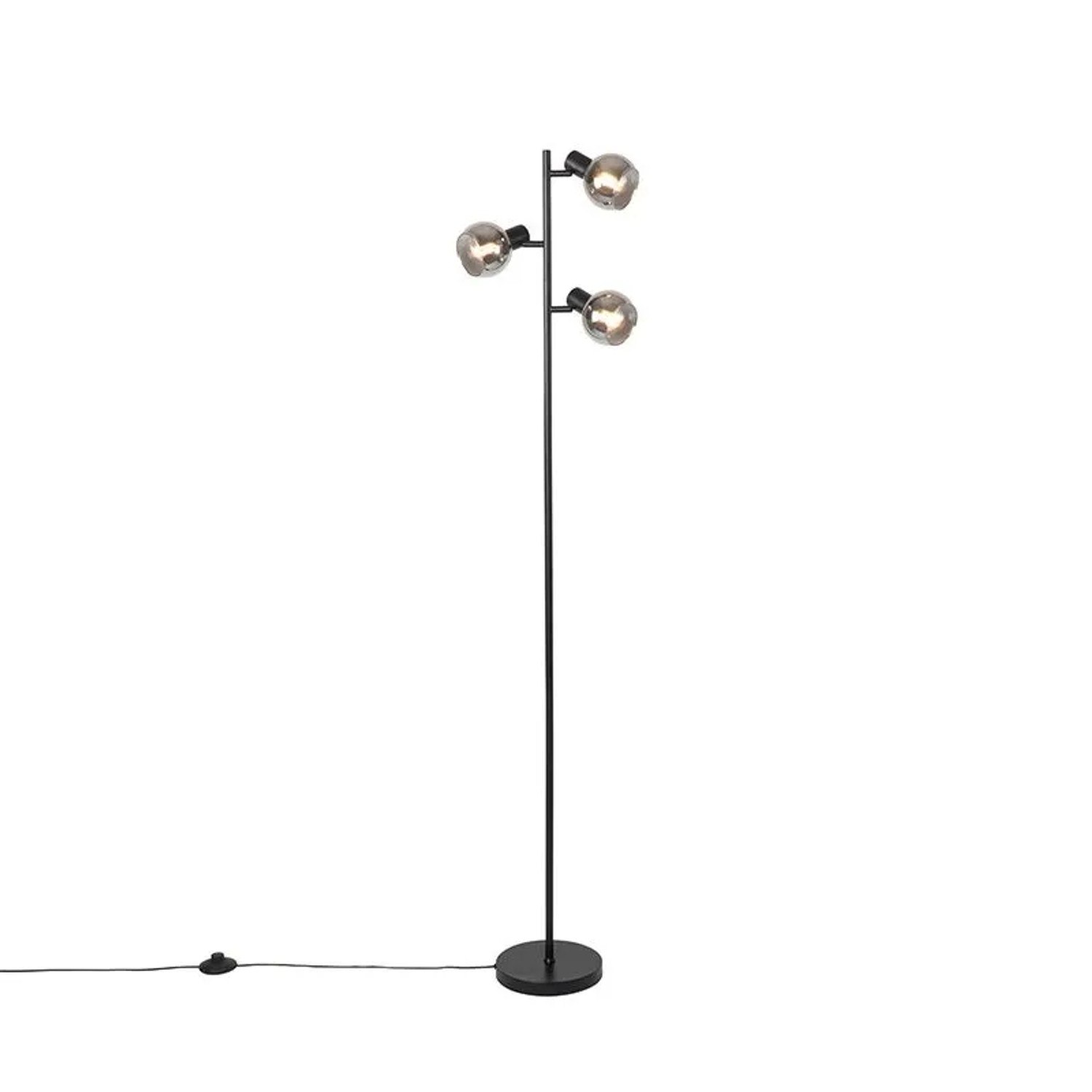 QAZQA Art Deco Stehleuchte Schwarz 3-Licht mit Rauchglas Vidro