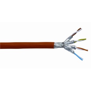 Orangefarbenes CAT 7 Datenkabel, 25 m, für schnelle Datenübertragung im Netzwerk.