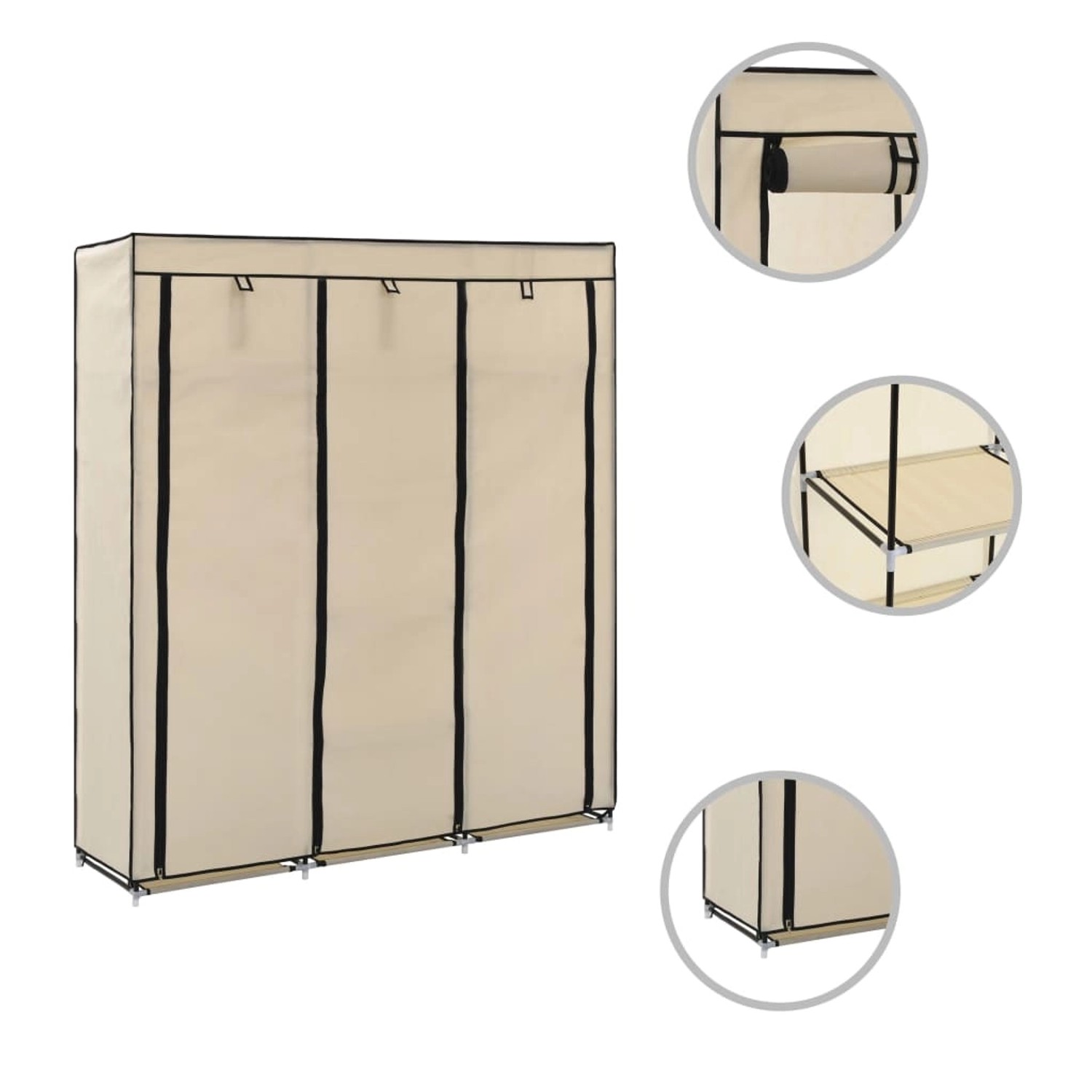 Kleiderschrank Mit Fächern Und Stangen Creme 150x45x175cm Stoff günstig online kaufen