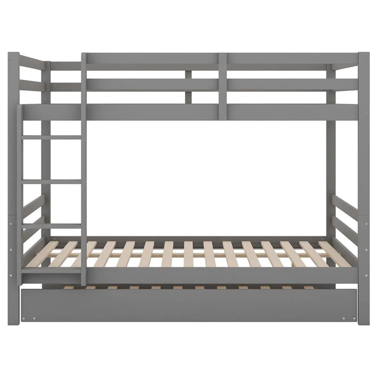 KOMHTOM Etagenbett 140x200Cm Kinderbett Mit Ausziehbett Hohe Geländer Und Stabile Treppe Kiefer+Mdf Grau Ohne Matratze
