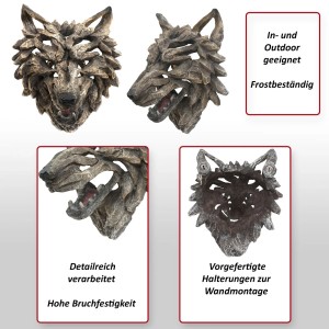 MCW Deko Schädel Wolfskopf, 32cm, detailreich, für Wandmontage, Dekoartikel