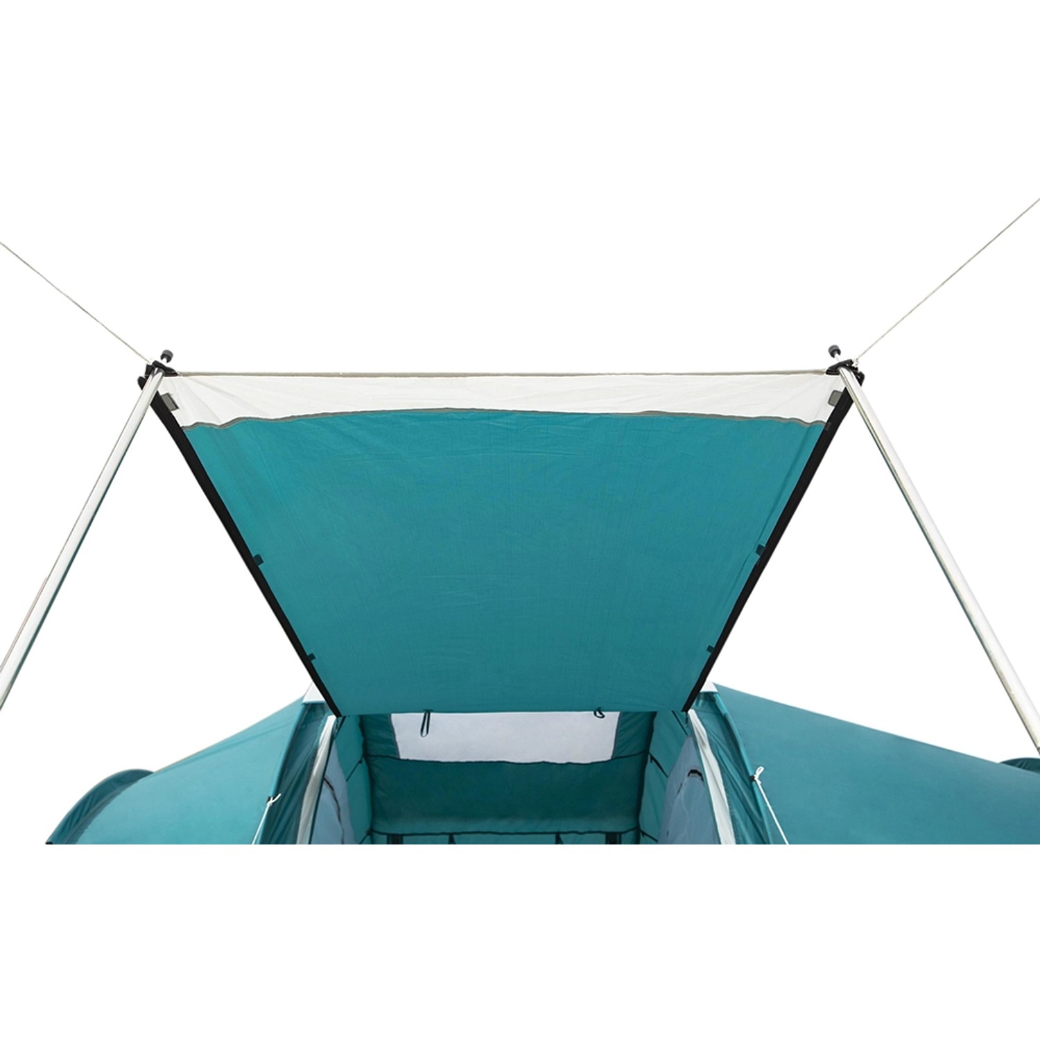 Detailansicht des Eingangs vom Pavillo Family Ground 6 Zelt für 6 Personen in türkis/weiß.