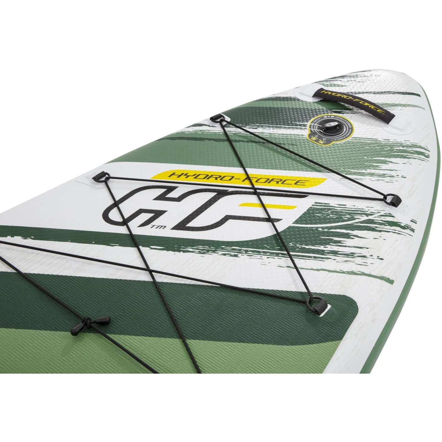 Bestway Hydro-Force SUP River Board Kahawai, 310 cm, mit Gepäcknetz und grün-weißem Design.