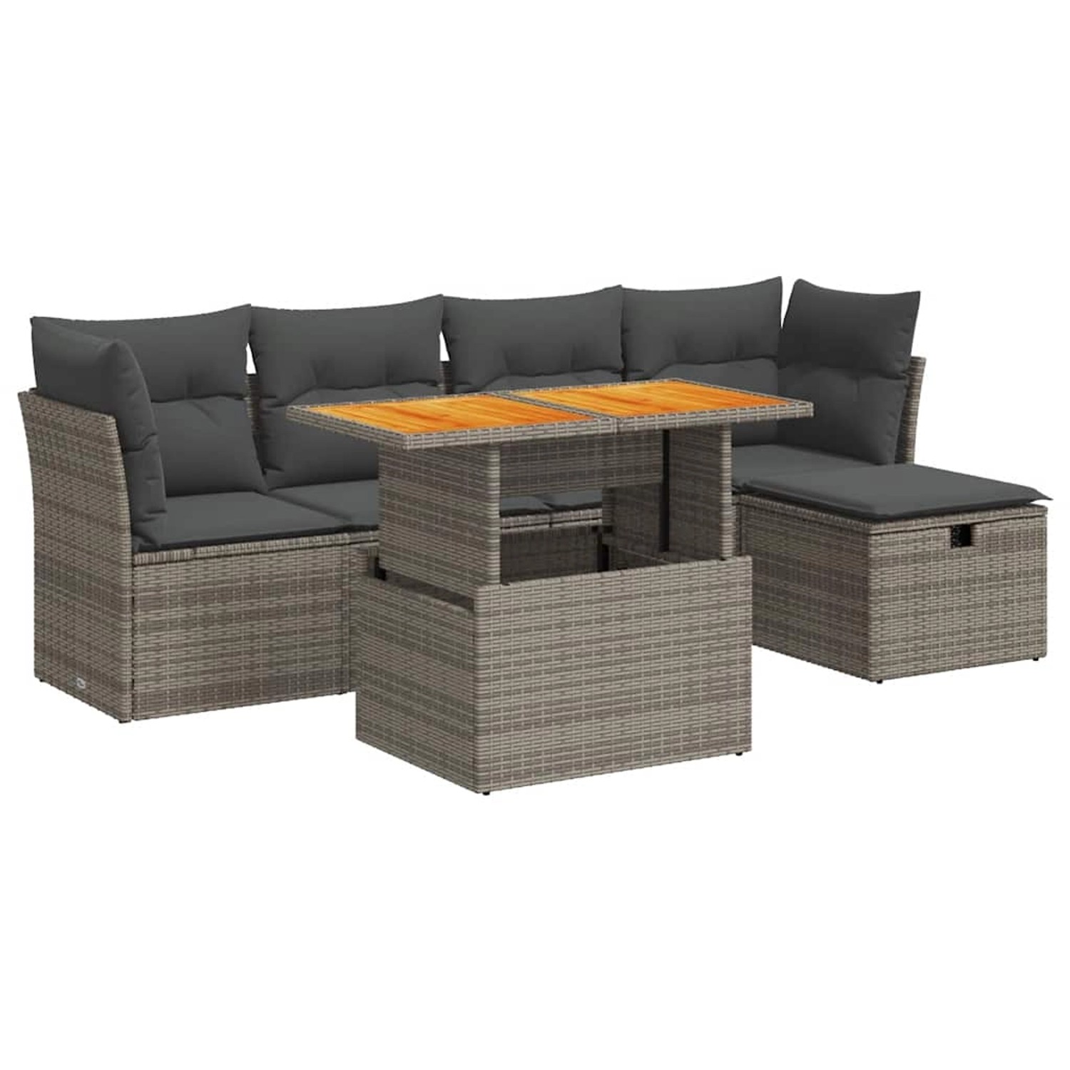 vidaXL 6-Tlg Garten-Sofagarnitur mit Kissen Grau Poly Rattan Akazie 3327970 günstig online kaufen