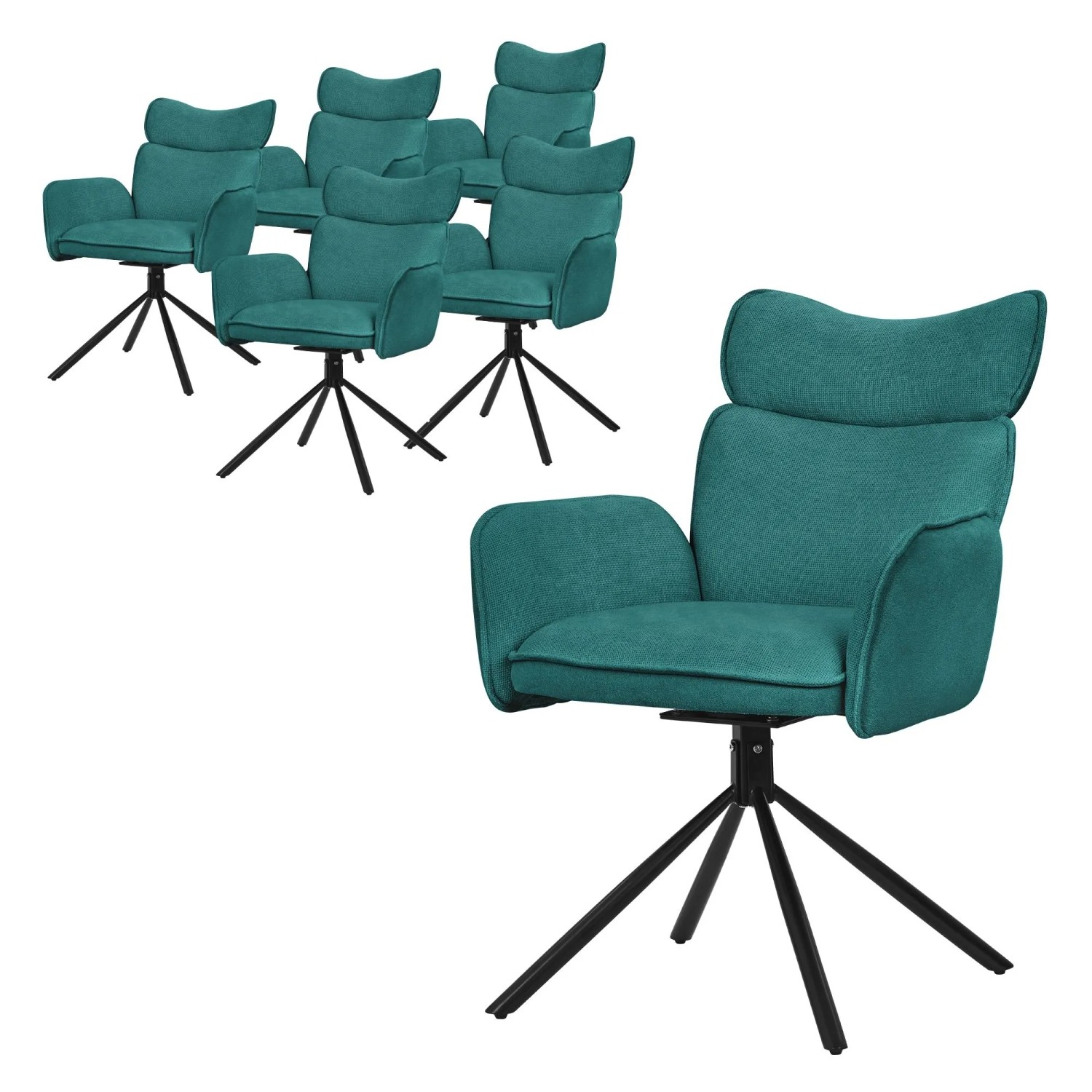 ML-Design Esszimmerstühle Drehbar 6er Set Petrol mit Stoffbezug
