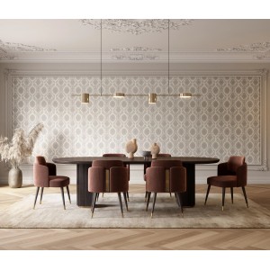 Raumansicht: Erismann Vliestapete Versailles Royal in Taupe mit opulentem Ornament.