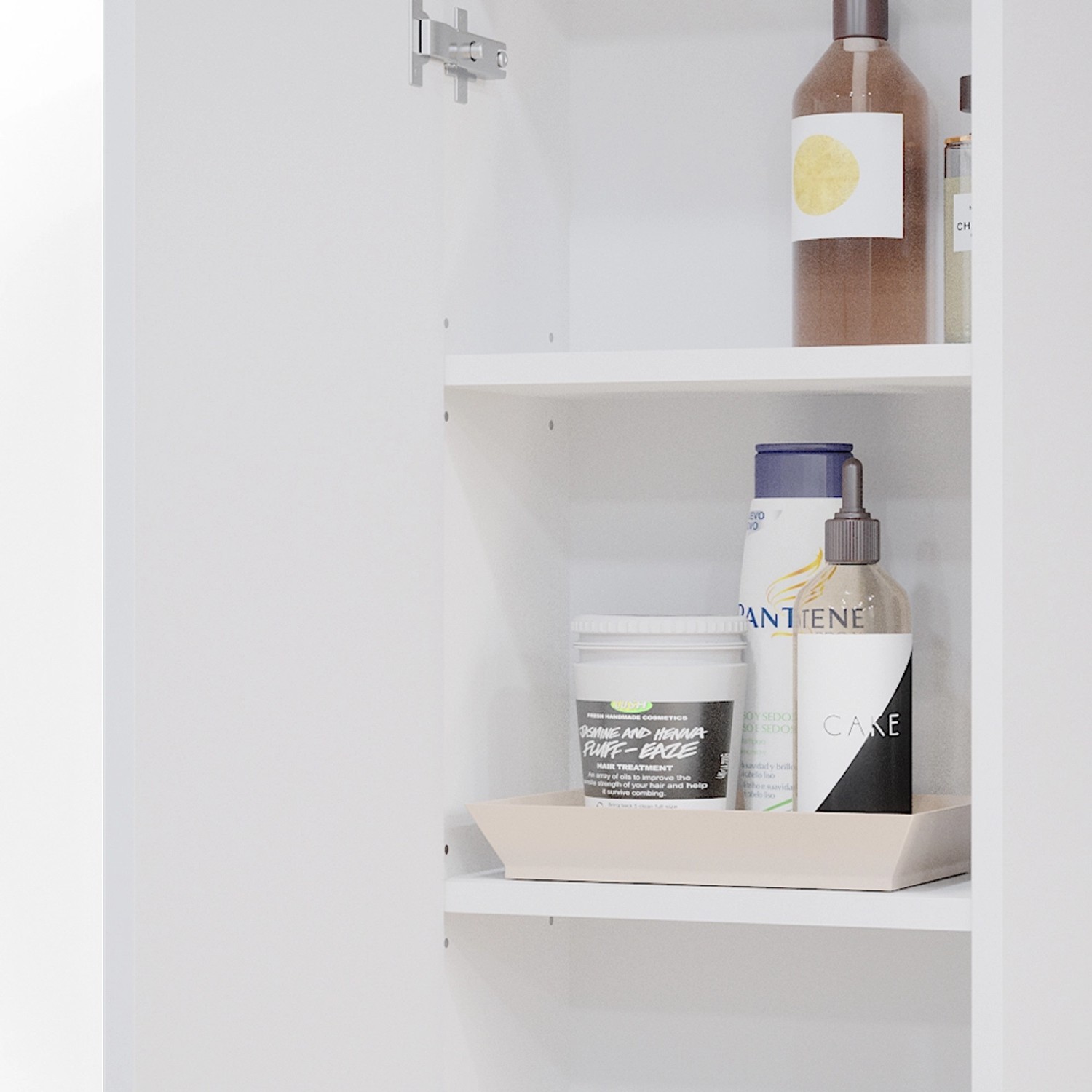 Vicco Badschrank Gloria, weiß/Sonoma, 33x84 cm, mit zwei Regalböden und Badutensilien.