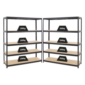 PROREGAL Mega Deal: 2 schwarze Schwerlastregale (180x150x45 cm) mit je 5 Böden und 200 kg Fachlast.