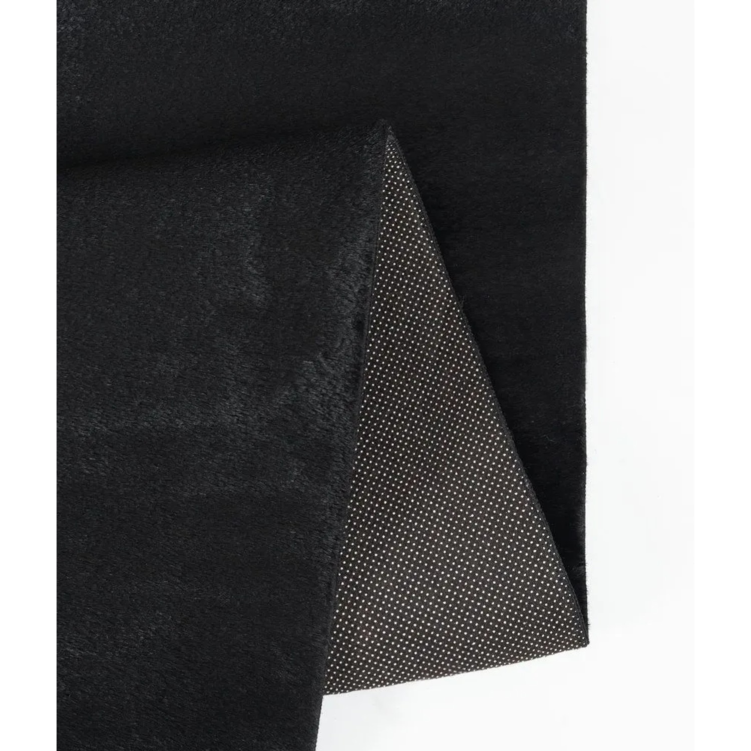 Schwarzer Floornovo Kurzflor Teppich (340x240 cm) mit rutschfester Unterseite.