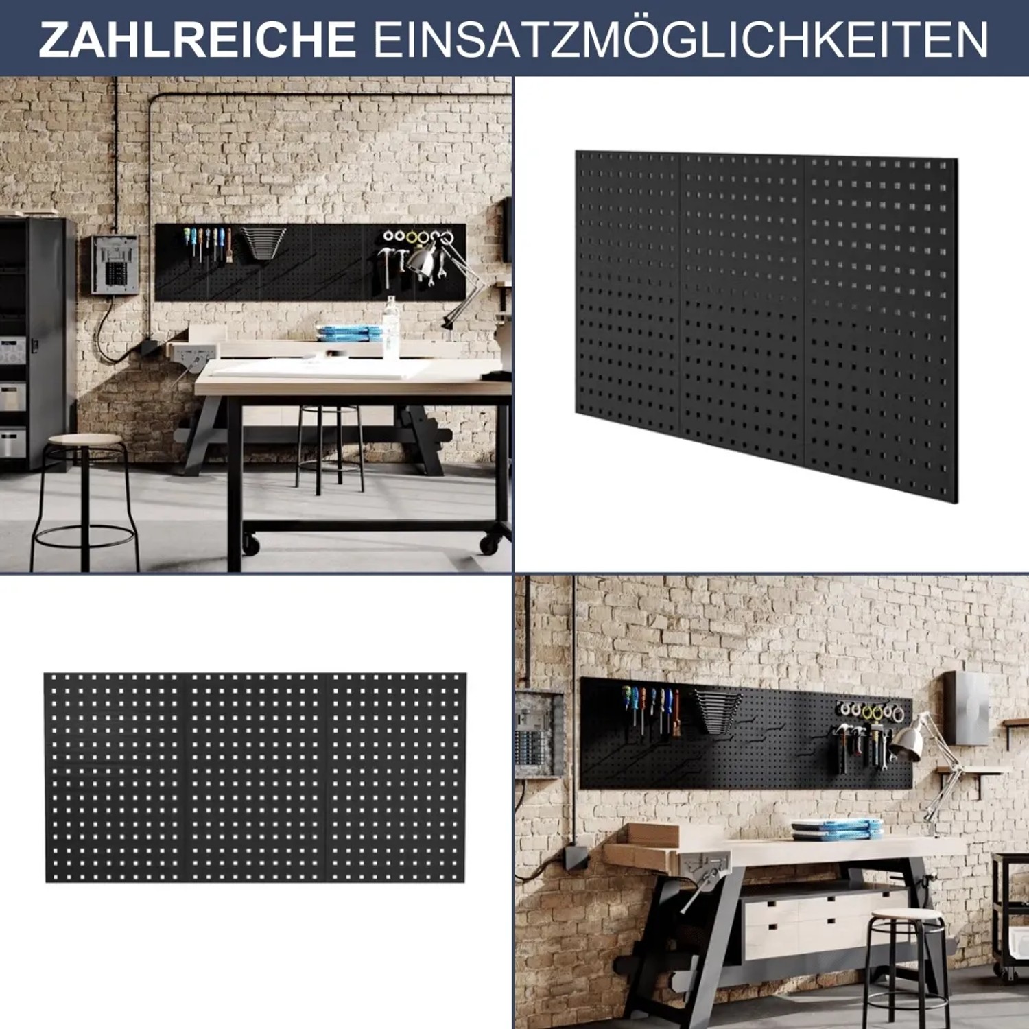 DELUKE Werkzeugwand aus Metall, schwarze Lochwand (60x120x1 cm) zur Werkzeugaufbewahrung.