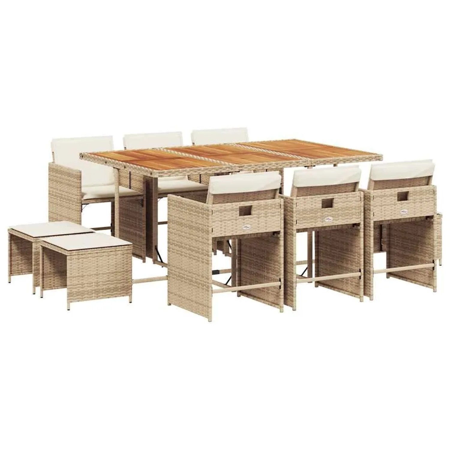 vidaXL 11-Tlg Garten-Essgruppe mit Kissen Beige Poly Rattan 3211156
