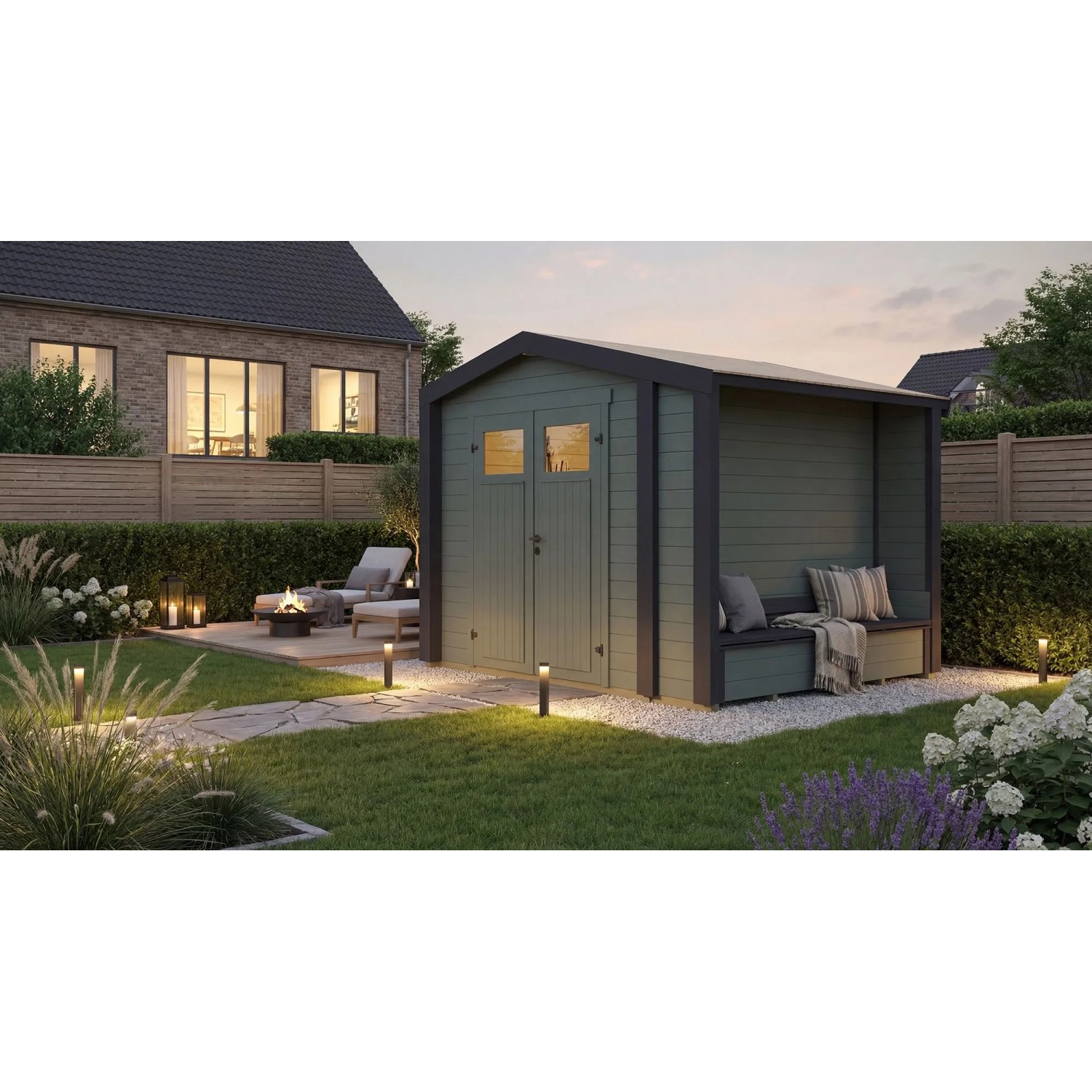 Weka Holz-Gartenhaus Killarney Satteldach Grau-Grün Lasiert 311 cm x 263 cm