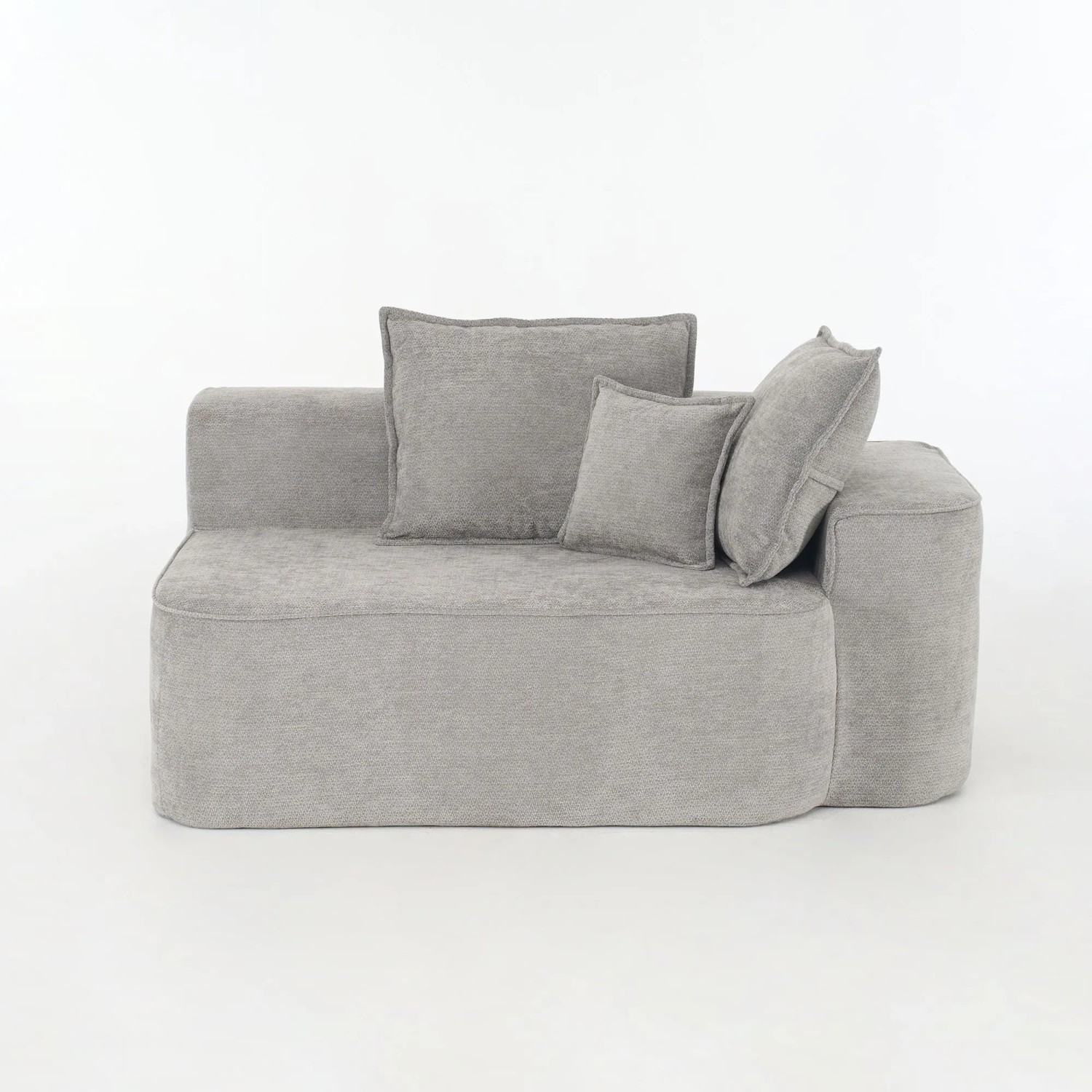 PXloue Stoffsofa Chaiselongue Sofa 2 Sitzer Chenille mit Kissen Seitentaschen Grau ohne Montage