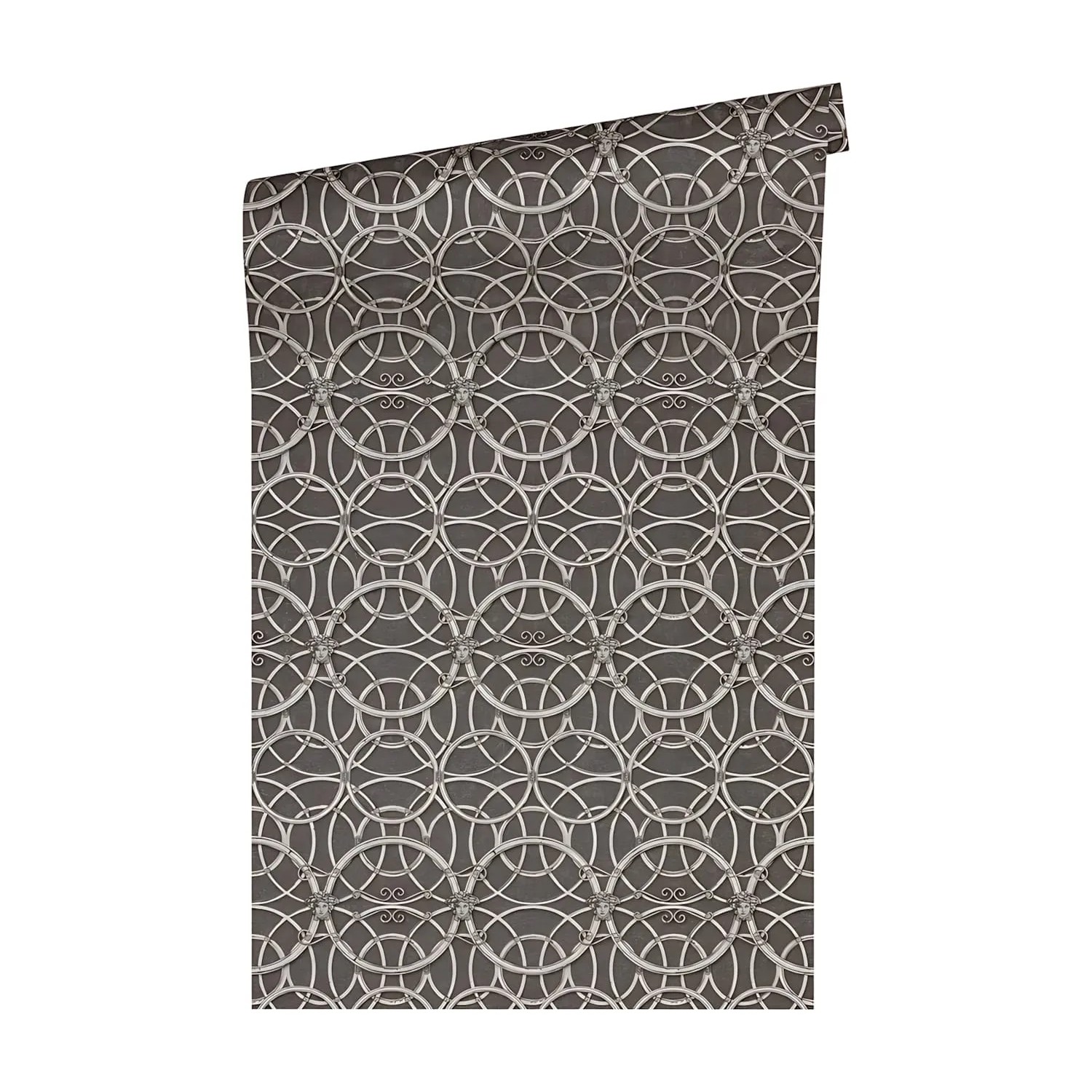 PROFHOME Barock Tapete mit Ornamenten in Silber und Grau.