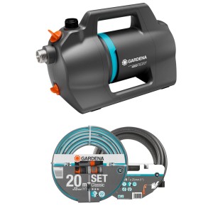 Gardena Gartenpumpe 4200 Silent Set mit Schlauch und Zubehör für die Gartenbewässerung.