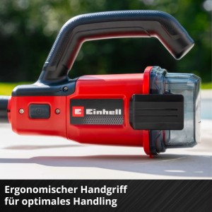 Roter Einhell Akku Poolsauger mit ergonomischem Handgriff für komfortable Poolreinigung.