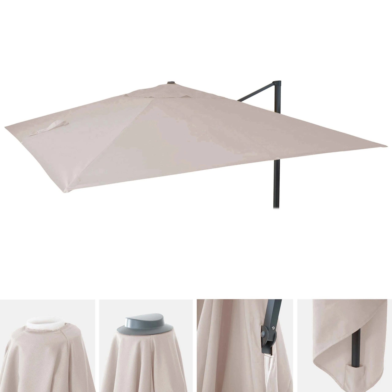 MCW Ersatz-Bezug für Sonnenschirm 3x4m, Creme-Grau. Rechteckige, witterungsbeständige Schutzhülle mit Luftzirkulationshaube.