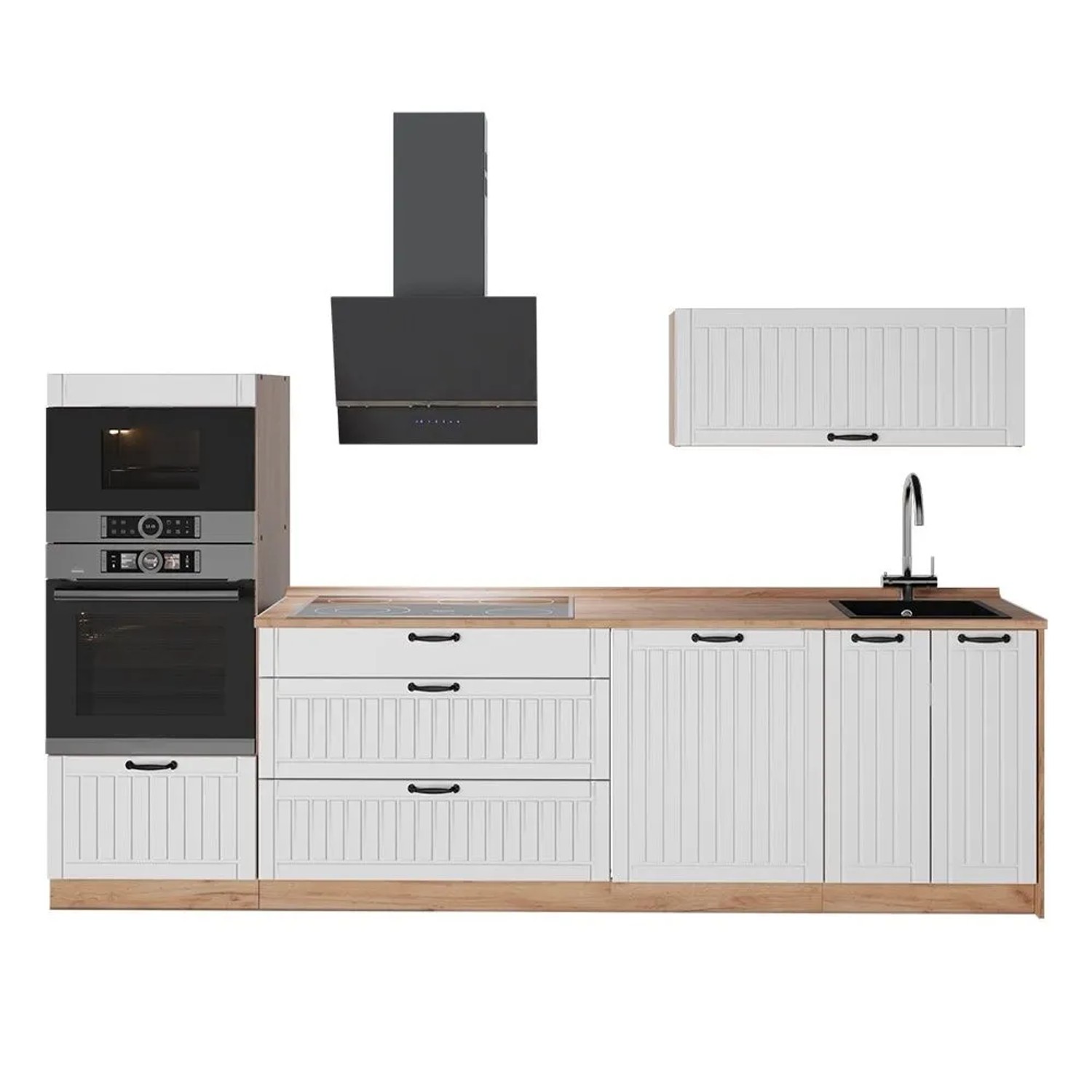 Vicco Küchenzeile Fame-Line Weiß Landhaus/Goldkraft Eiche 280 x 154 AP Eiche Art Nr 64704