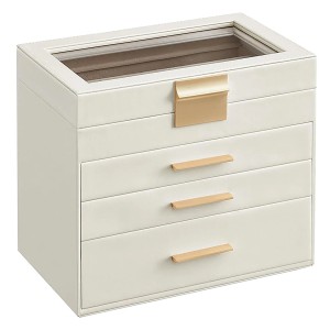 Songmics Schmuckkästchen Greeta mit Glasdeckel Weiß-Beige