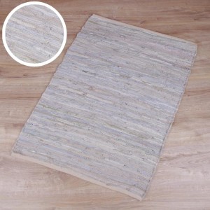 Weißer Bestlivings Leder Flickenteppich, 50x80 cm, moderner Teppich für Wohnräume.