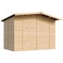 Timbela Marktbude M150 aus Holz, 6,03 m² mit Theken und Stauraum.