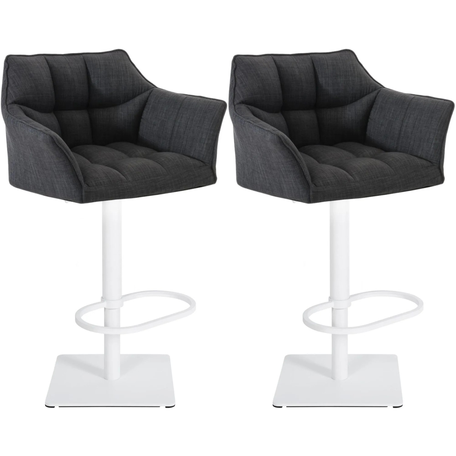 DELUKE 2er Set Barhocker SIHAR Stoff Dunkelgrau 64x45x88cm Weiß Barstuhl Höhenverstellbar Mit Lehne Drehbar Tresenhocker...