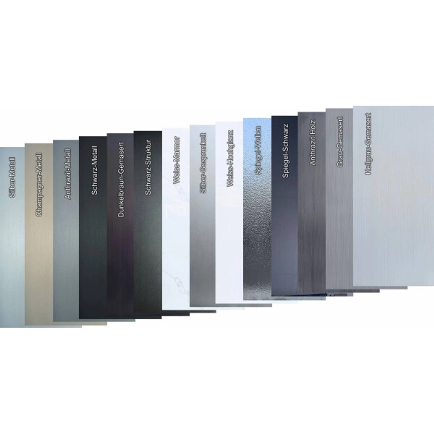 Colortree Wandpaneele, verschiedene Farben und Designs (Holz, Metall, Marmor) als Muster.