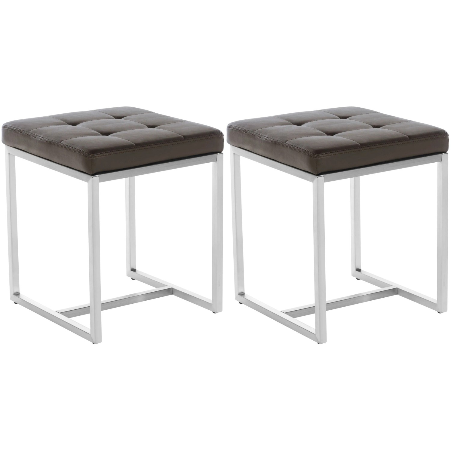 DELUKE 2er Set Sitzhocker VELAN Kunstleder Braun 40x40x48cm Hocker Schlafzimmer Polsterhocker Wohnzimmer Sitzbank Esszimmer