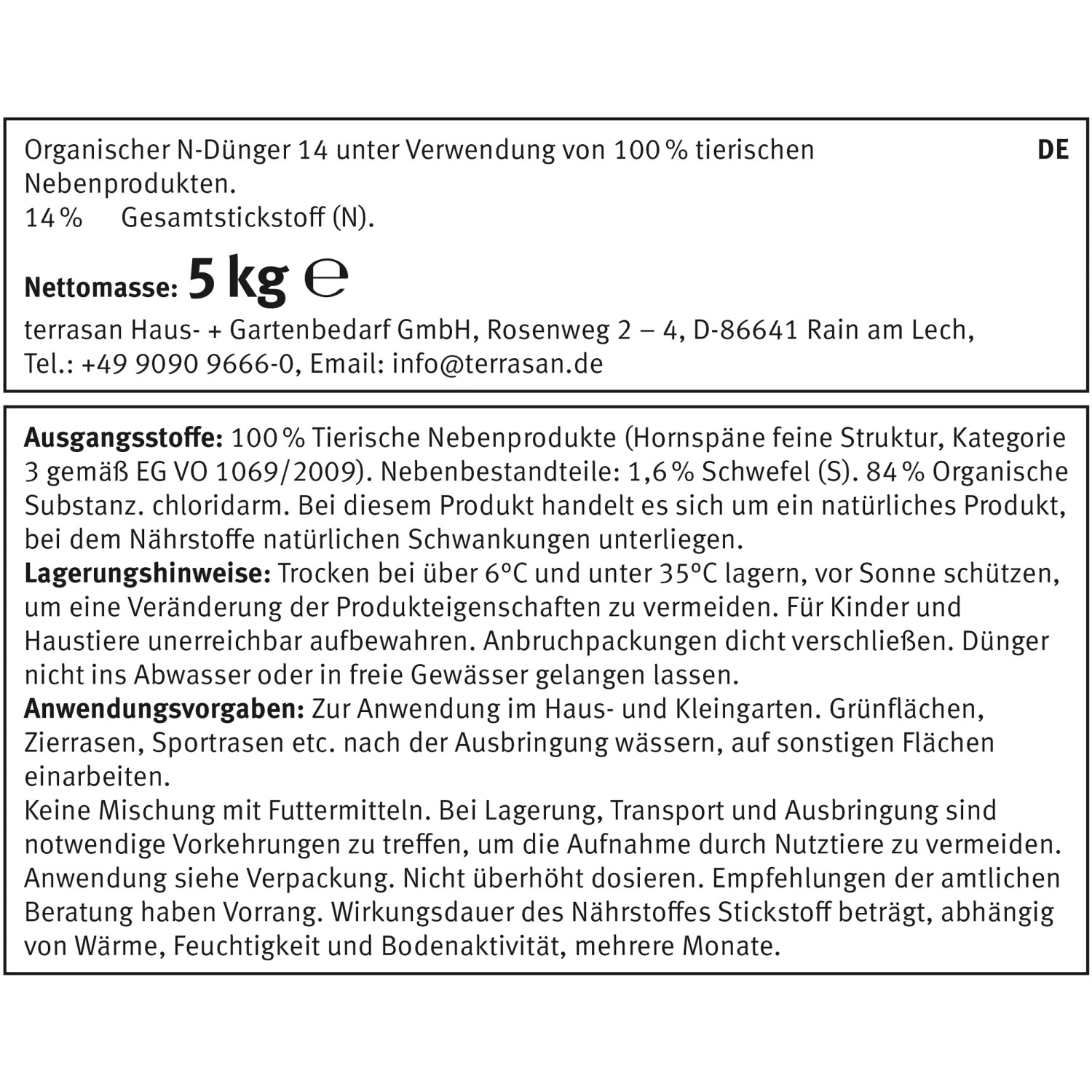 Verpackung Hornspäne 5 kg: Langzeitdünger für gesundes Pflanzenwachstum im Garten und auf dem Balkon.