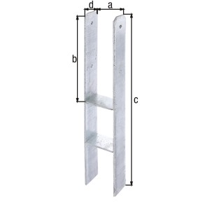 Feuerverzinkter Alberts H-Pfostenträger 116x400/800x80 mm zum Einbetonieren.