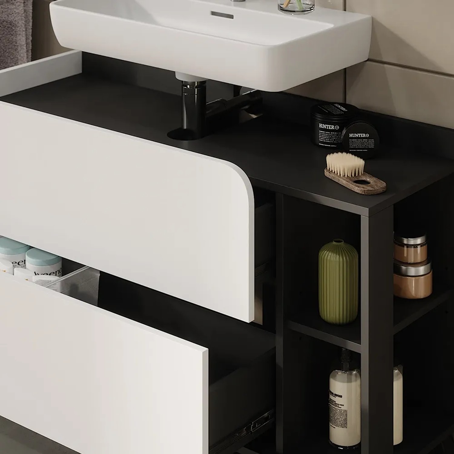 Vicco Waschbeckenunterschrank Karen, anthrazit/weiß, 100 cm breit, mit Schubladen und Türen.