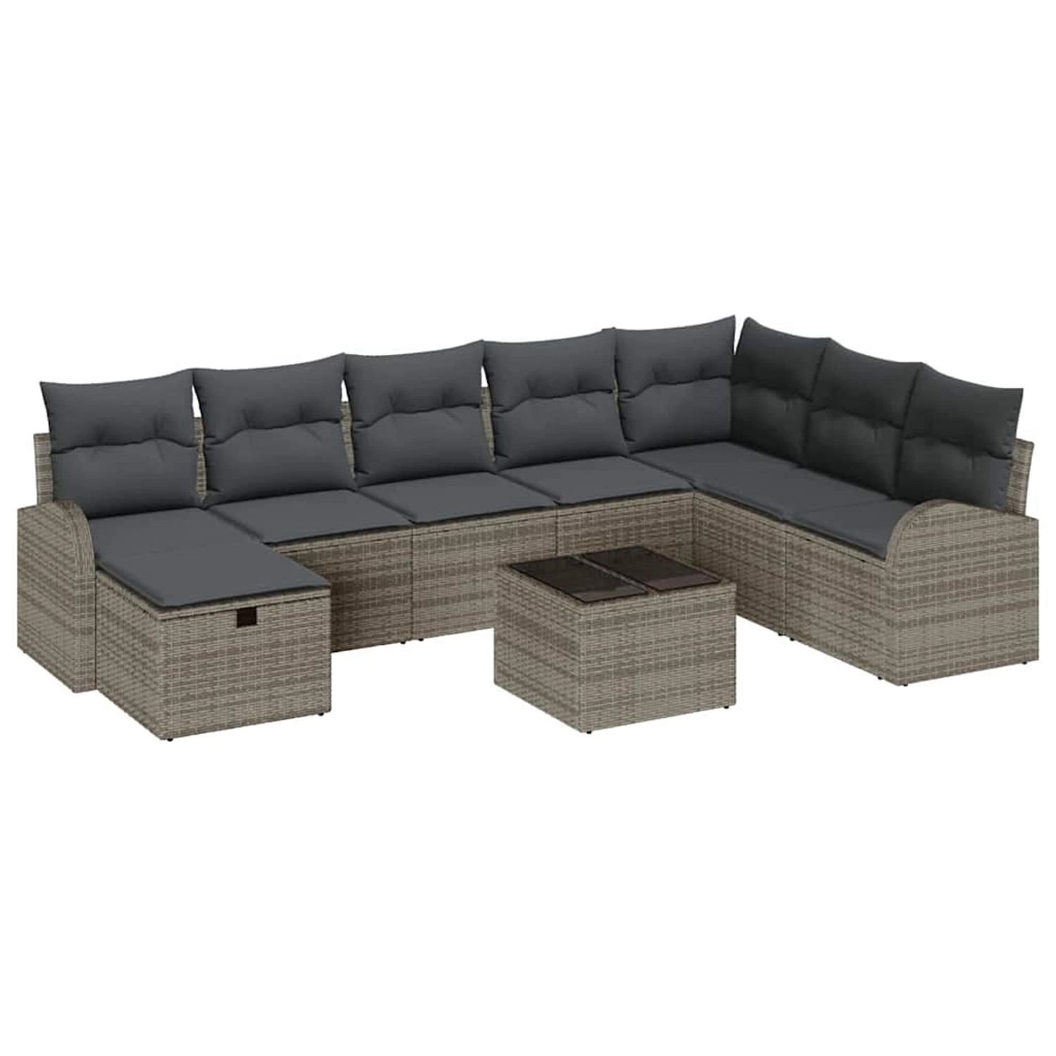 vidaXL Garten-Sofa-Set mit Kissen mit Speicher 9-Tlg Grau Poly Rattan 33604 günstig online kaufen