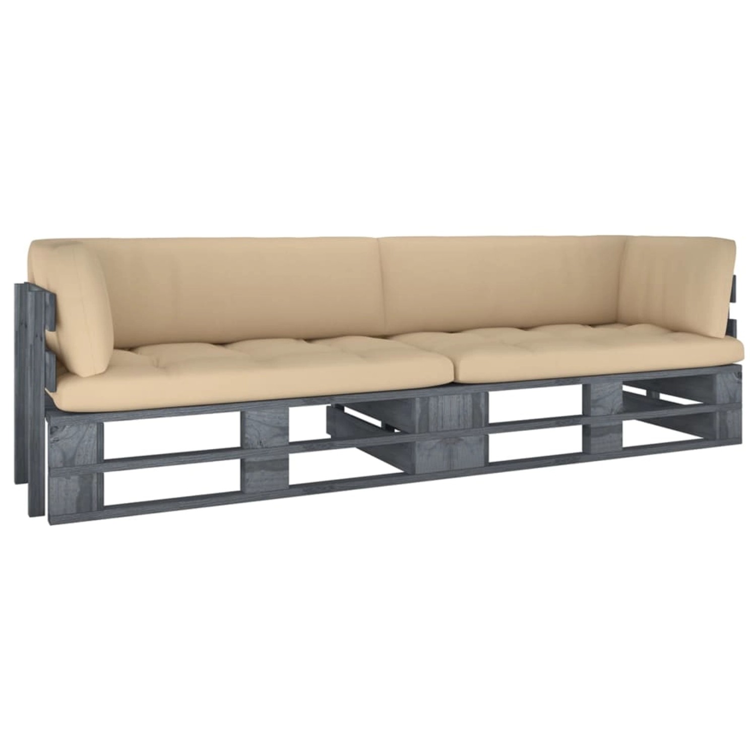 vidaXL 2-Sitzer-Palettensofa mit Kissen Grau Imprägniertes Kiefernholz 3066628