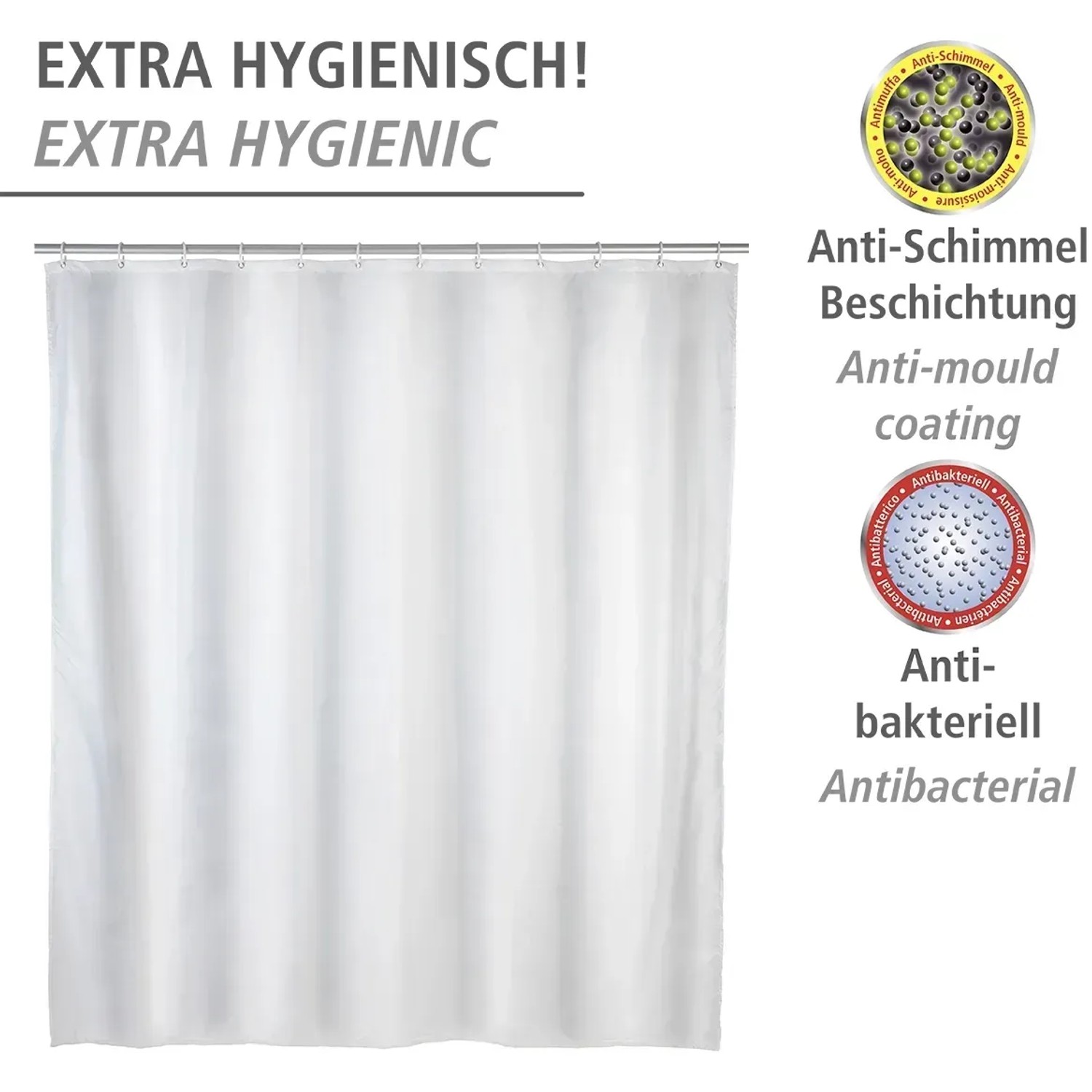 Weißer Wenko Anti-Schimmel Duschvorhang aus Polyester, 120x200 cm.