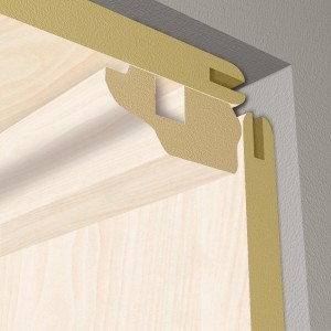 Deckenabschlussleiste (260cm) in Beige, montiert zwischen Paneel und Decke.