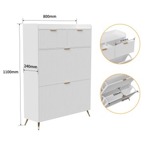 PXloue Schuhschrank 80x24x110cm Schuhaufbewahrung mit Schubladen Metallgriffen für Wohnzimmer Weiß