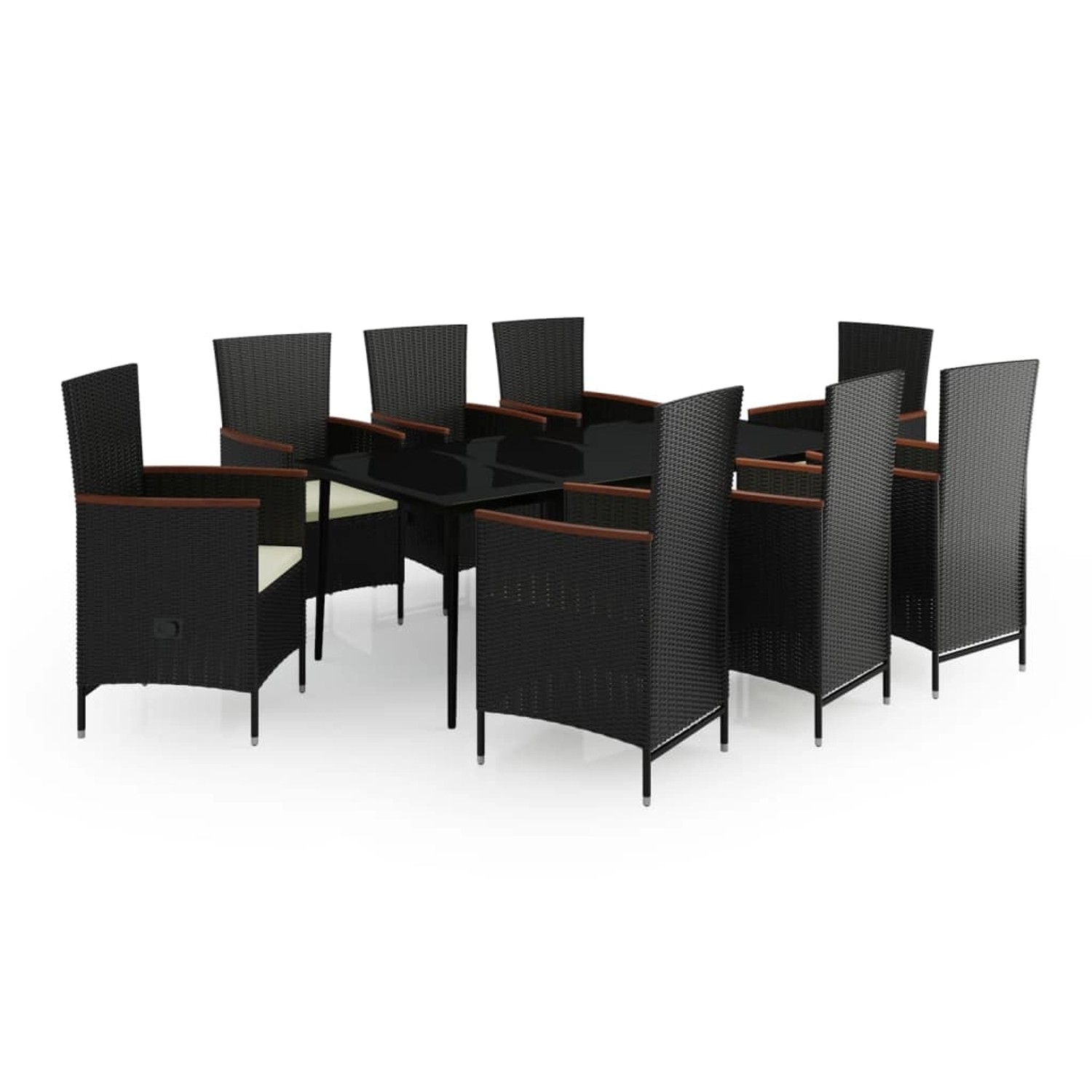 vidaXL 9-Tlg Garten-Essgruppe mit Kissen Schwarz 3099448