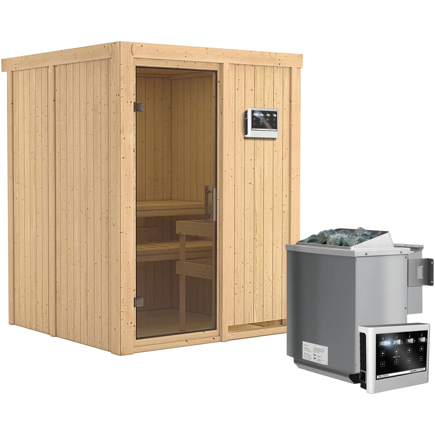 Karibu Sauna-Set Norna inkl. Bio-Ofen 9 kW ext. Steuerung, Tür Graphit