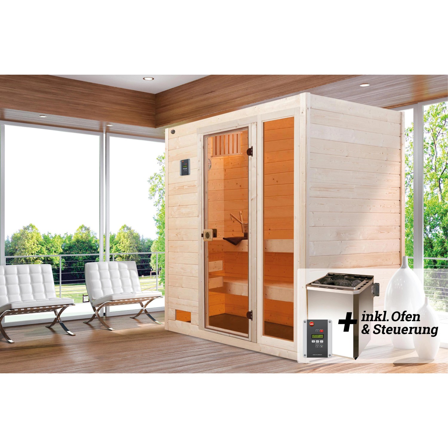 Weka Massivholz-Sauna Valida 2 Sparset 7,5 kW BioS digi. Steuerung