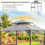 Grauer Costway Grillpavillon mit Doppeldach, Seitenregalen und Flaschenöffner für Grillzubehör.