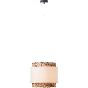 Brilliant Pendelleuchte Waterlilly, schwarz/natur. Hängeleuchte mit Wasserhyazinthe und Textil-Schirm.