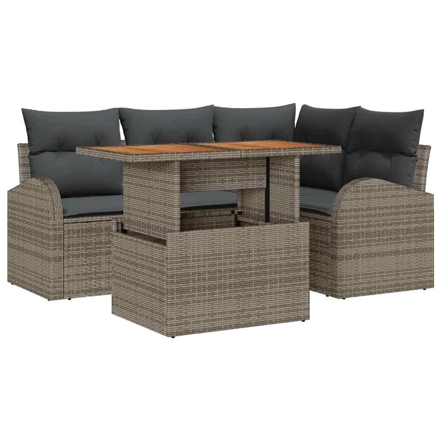 vidaXL Garten-Sofa-Set mit Speicher 5-Tlg Grau Poly Rattan 3358316 günstig online kaufen