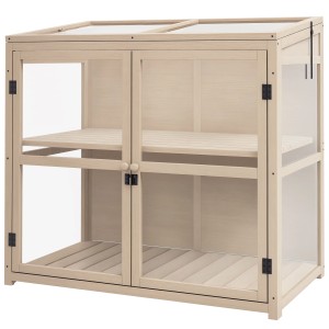 Outsunny Frühbeet aus Holz mit 2 Ebenen und Dachfenster, naturfarben.