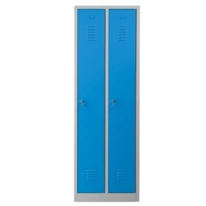 Blau-hellblauer PROREGAL Garderobenspind mit 2 Fächern, Zylinderschloss, 180x60x50 cm.