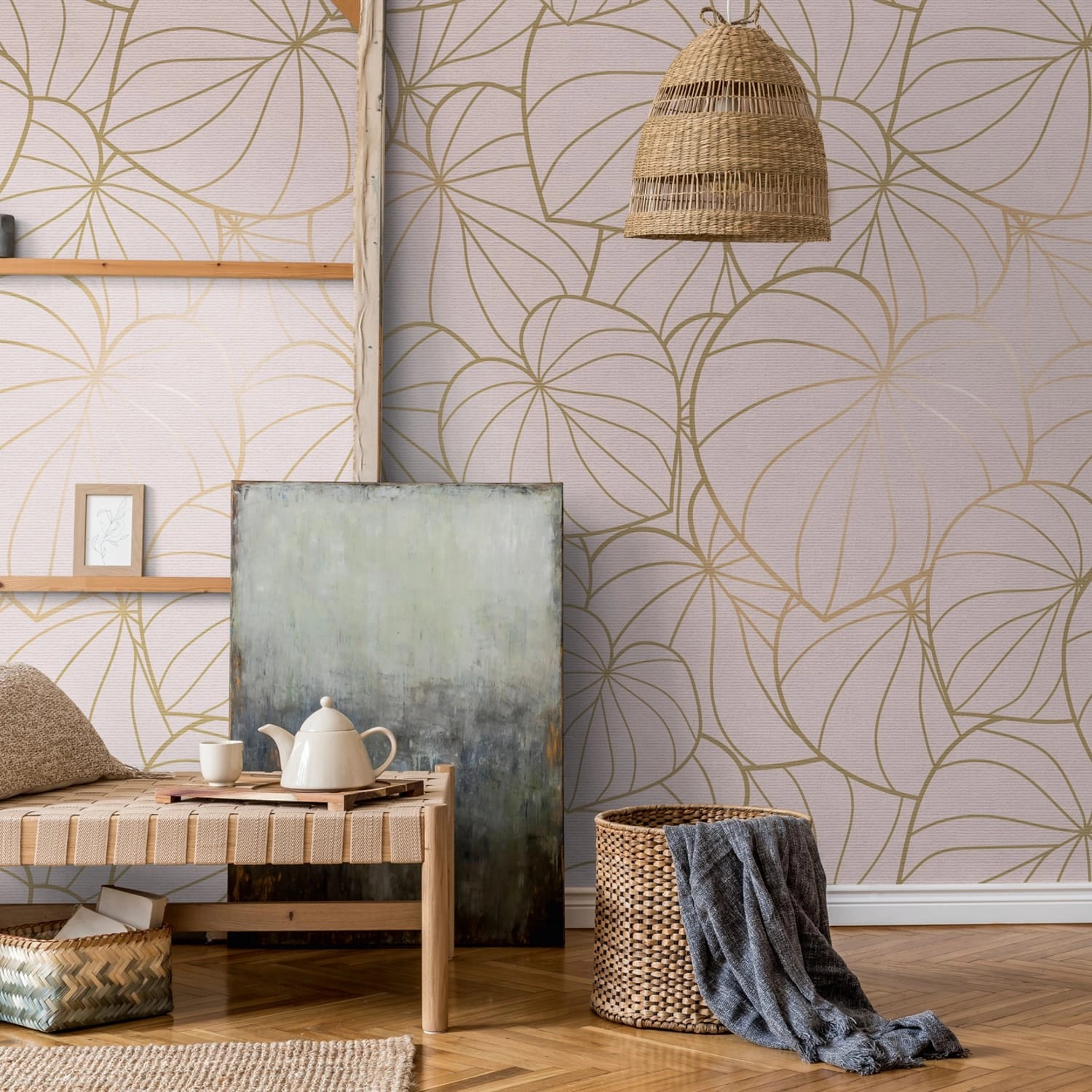PROFHOME 382801-GU Fototapete Floral Matt Rosa Gold 1,59 m x 2,8 m 0,53 m x günstig online kaufen