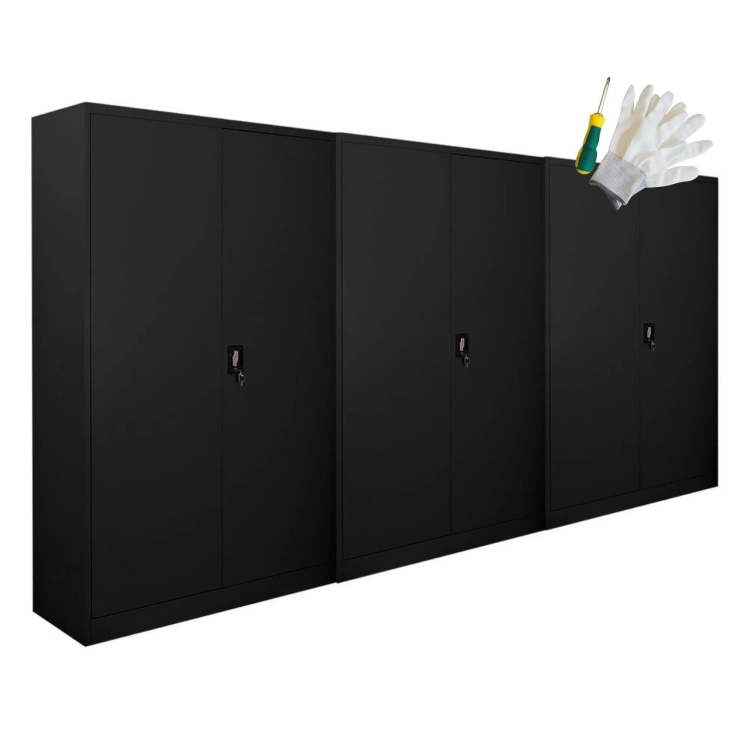 PROREGAL MegaDeal 3x Flügeltürenschrank ELEPHANT Mit 2 Türen Abschließbar HxBxT 180x120x40cm 4 Ebenen Stahl Pulverbeschichtet Schwarz Aktenschrank